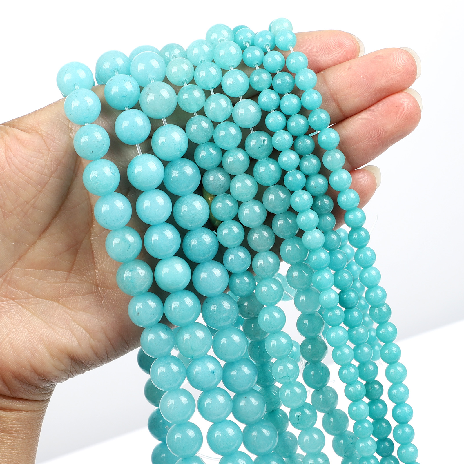 Natural Stone Beads Cyan Chalcedony Charm Round Loose Beads for Jewelry Making Needlework DIY Bracelet Strand 4-12 MM