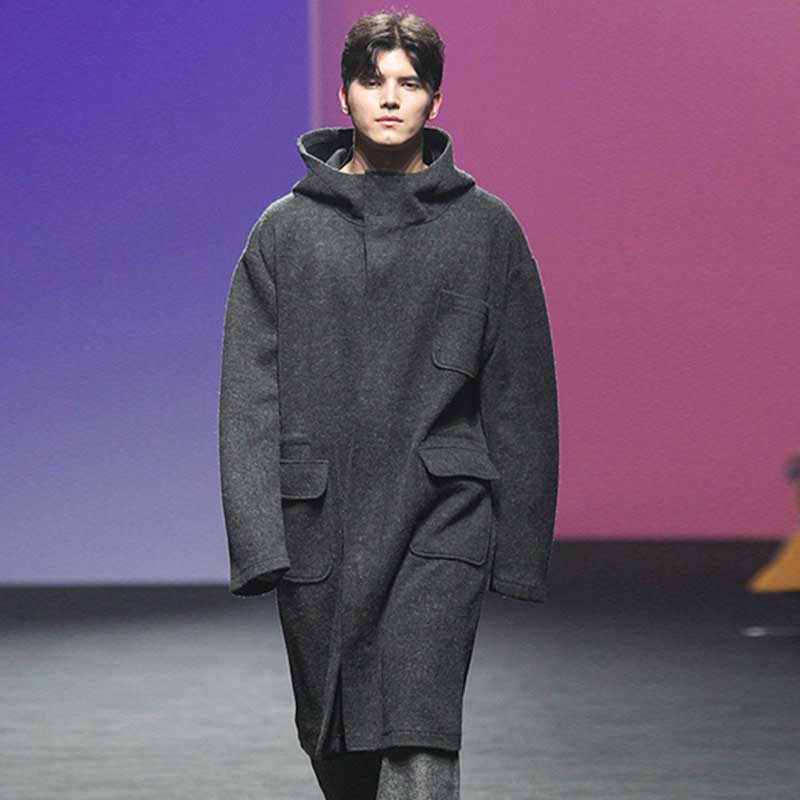 Men's Hooded Woolen Coat Autumn And Winter New Loose Gray Youth Leisure Hooded Simple Long Coat