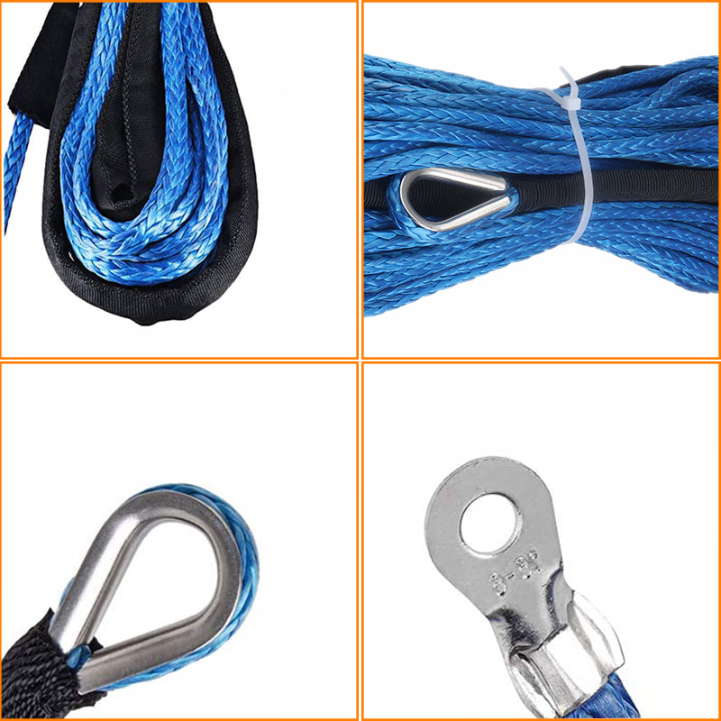 Car Towing Winch Rope Kits 1/4'' x50 ft Synthetic Winch Rope Safety Pull Strap for Offroad Vehicle ATV UTV