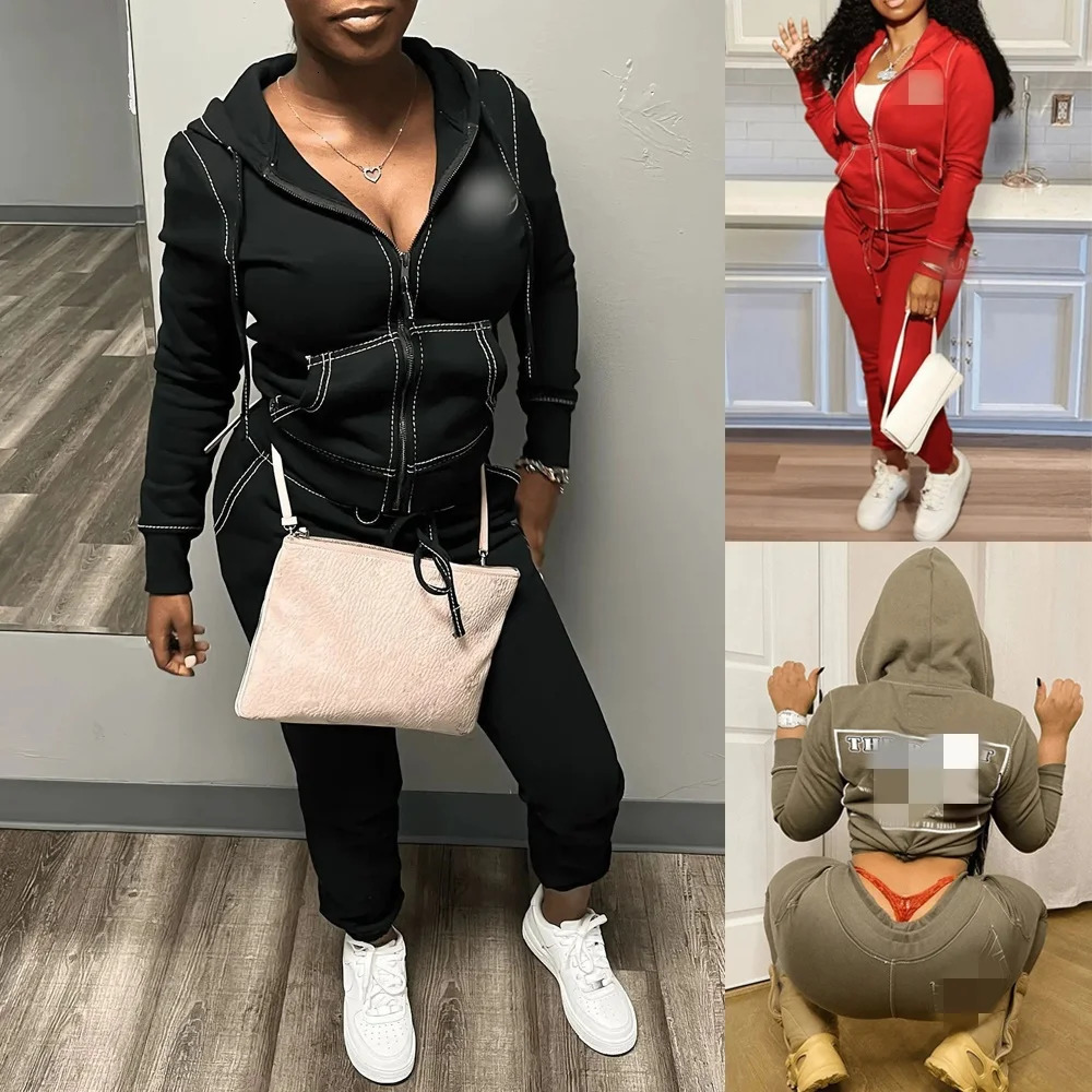 Tracksuits Two Piece Set for Women Streetwear Sports Suit Fashion Letter Print Hoodie Jacket Jogger Pants 2 Sets 241111