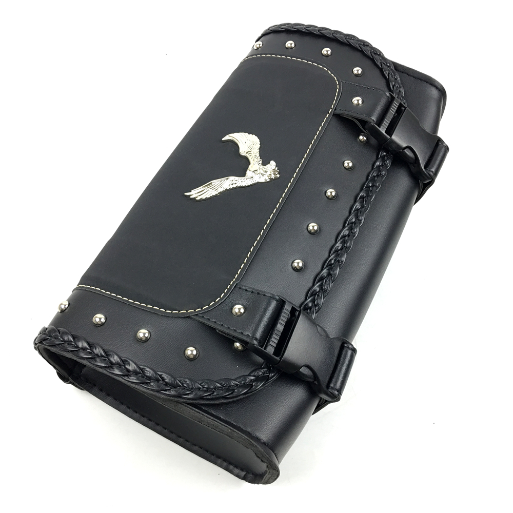 Motorcycle Front Fork Bag PU Leather Side Tool Pouch Retro Saddlebag Black Waterproof For Harley Honda Yamaha Suzuki