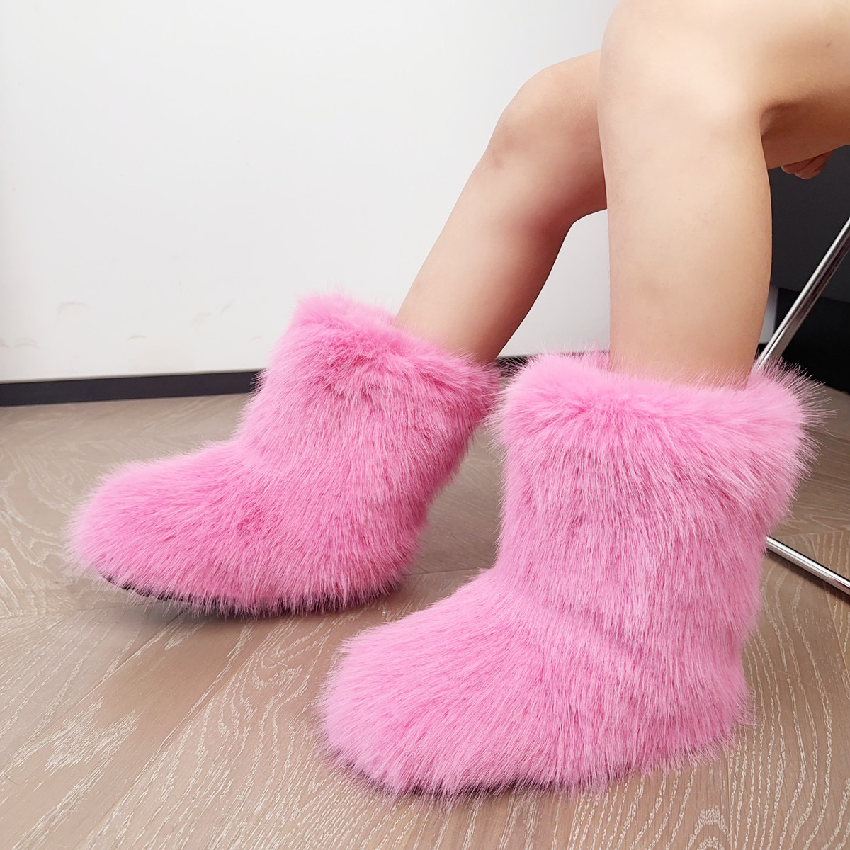 Womens Winter Snow Outdoor Furry Real Raccoon New Boots Woman Fox Fur Warm Platform Shoes Fashion Bottes