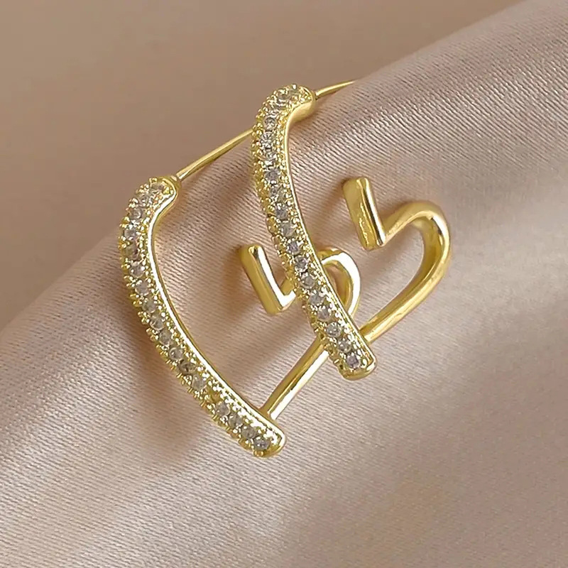 Stud Classic Open Heart Zircon Earrings Women's 925 Sterling Silver Heart Shaped Crystal Earrings Gold Diamond Stud Earrings Wedding Jewelry
