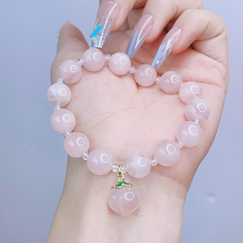 Ruifan Natural Agate Peach Pink Crystal Quartz Beaded Strand Women's Bracelets Party Fine Jewelry Gifts for Best Friend YBR872