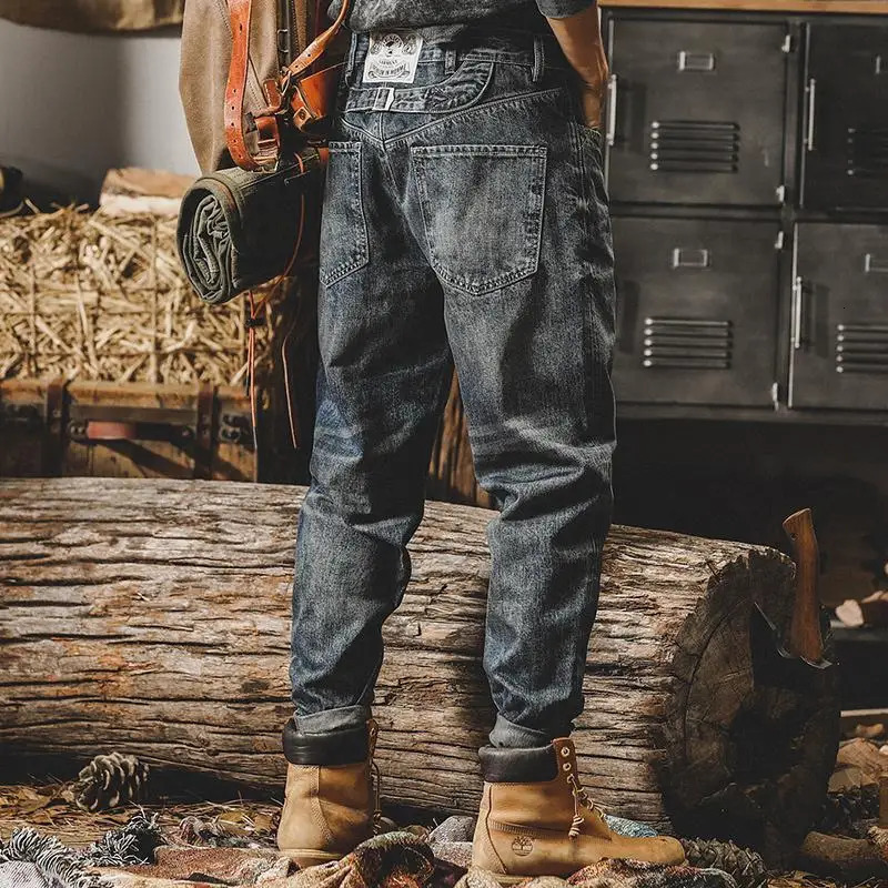 Mens Trendy American Classic Retro Streetwear Y2K Harem Denim Pants Autumn Casual Loose Straight Cargo Jeans Pantalones Hombre 241111