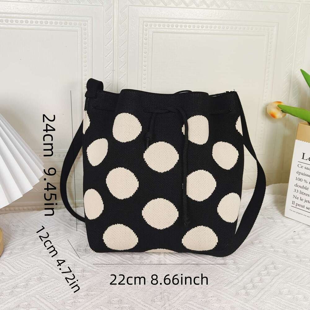 Fashion Simple Polka Dot Pattern Bucket Bag, All-Match Versatile Handbag For Women, Lightweight Daily Use Bag .