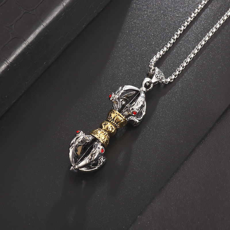 Vajra Tibetan Handle Pendant Necklace Men's Retro Ethnic Style Buddhist Amulet Pendant Classic Personality Trend Prayer Gift