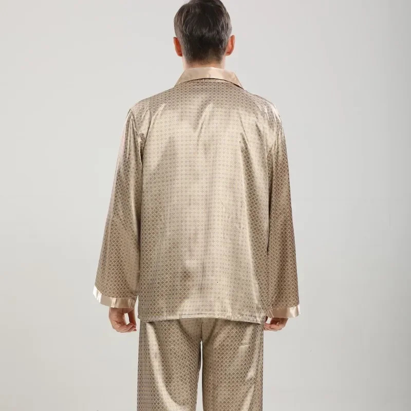 Men Nightwear Long Sleeve Pajamas Sleeping Suit EuroUS Comfort Housewear Silk Satin for Sleepwear Mens Pajama Set 241111