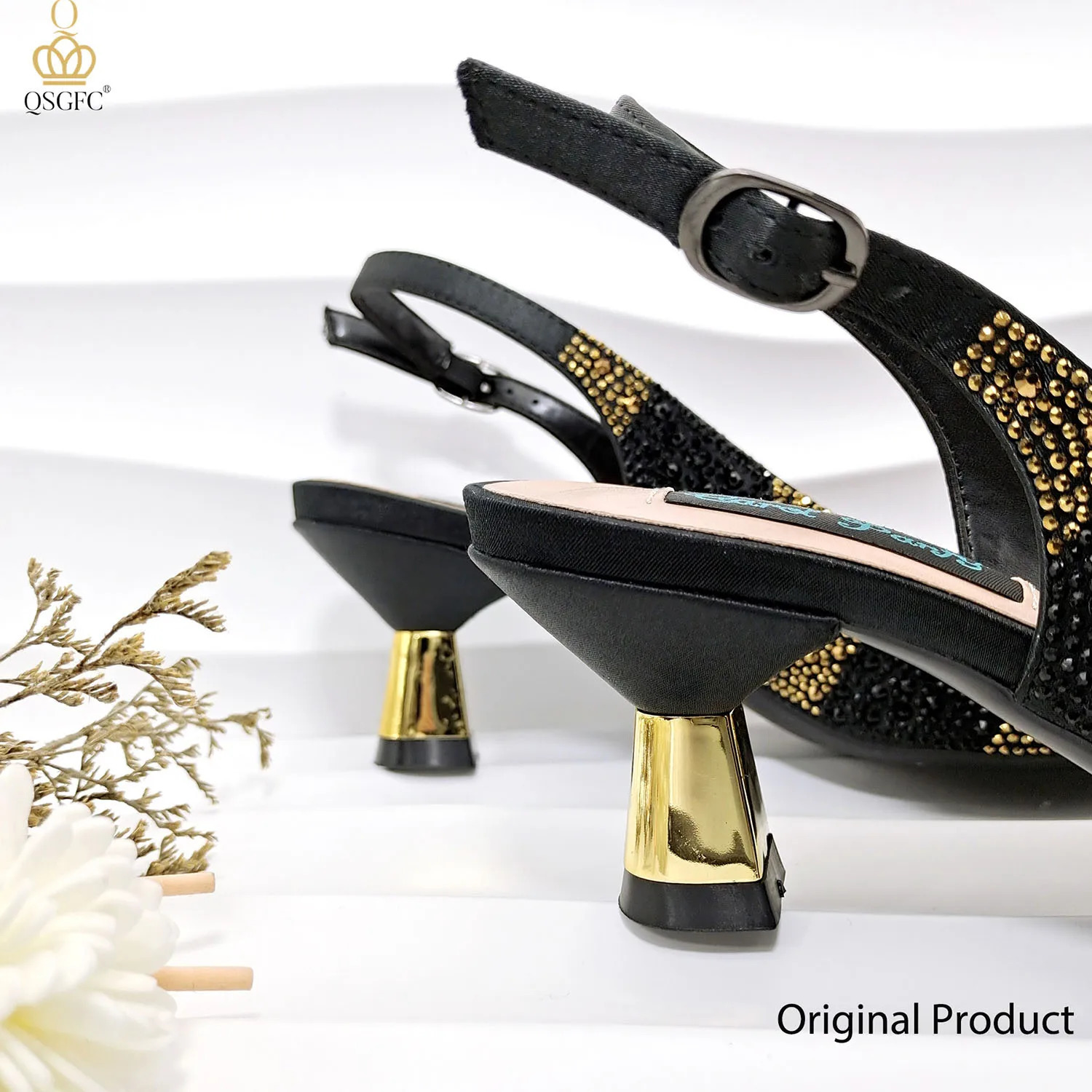 QSGFC Ladies High Quality Womens Pumps And Italian Fashion Black Gold Color Bag For Nigeria Wedding Party 241111