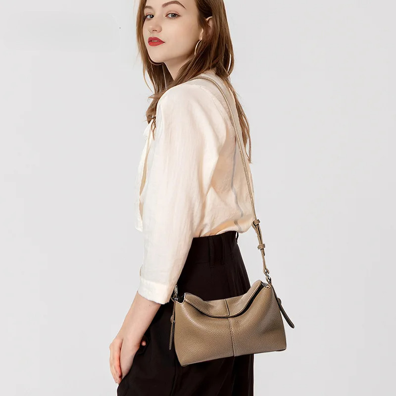 New Classic Premium Quality Pillow Full Grain Cow Leather Women Crossbody Bag Purple Beige Color Office Daily-Use Purse Genuine Leather BagVoyage