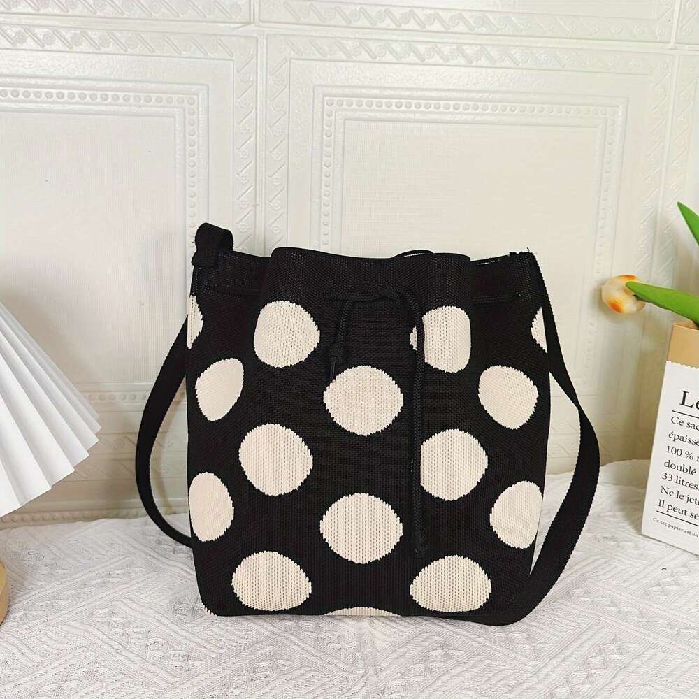 Fashion Simple Polka Dot Pattern Bucket Bag, All-Match Versatile Handbag For Women, Lightweight Daily Use Bag .