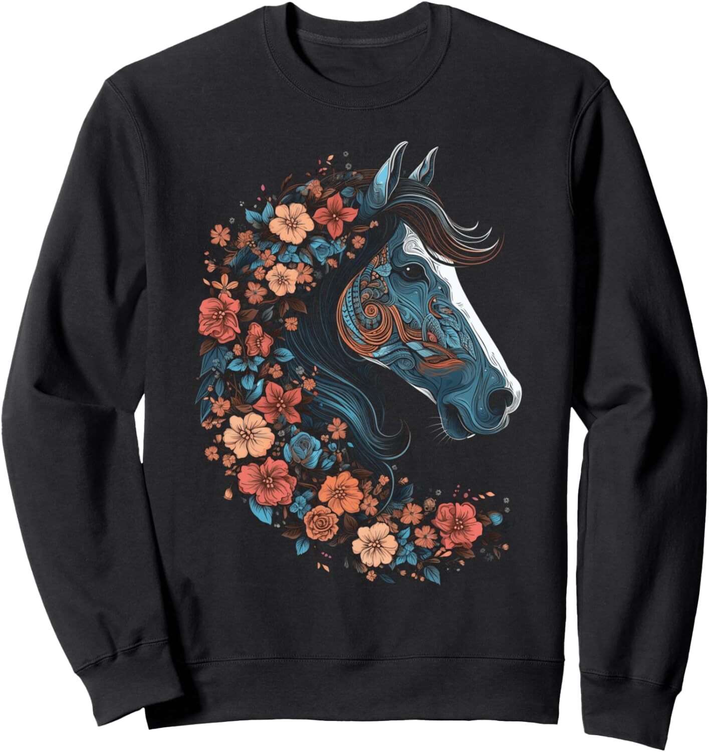 Long Sleeve Shirts for Men sweatshirt Floral Horse Spring Nature Horse Lovers Graphic Tees Sweatshirt T shirt Tee Streetwear Casual tops clothes