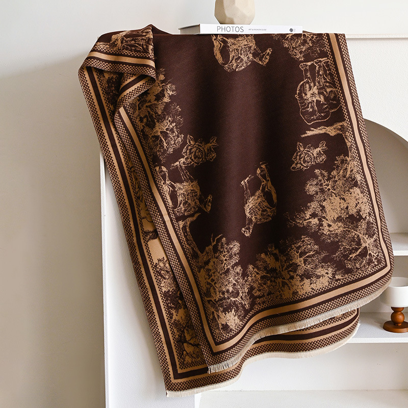 Autumn winter ethnic style print, women's imitation cashmere warm scarf, travel and outdoor shawl