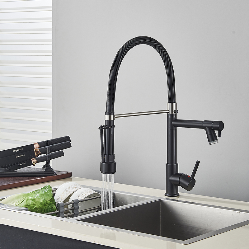 LED Kitchen Faucet Spring Pull Down Swivel Spout Spring Sink Taps Deck Mount Brass Cold Hot Water Mixer Washing Tub Crane