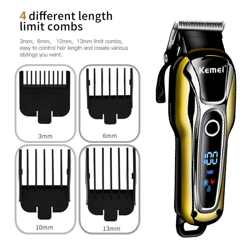 Kemei KM-1990 Hair Clipper Rechargeable Electric Hair Trimmer Professional Men's Hair Cutting Machine With LED Display