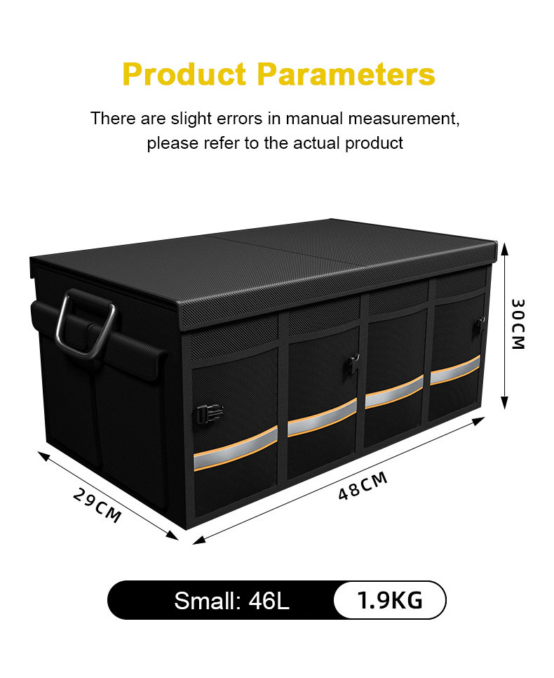 46/66/80L Car Trunk Organizer Foldable Heavy Duty Reflective Strip Durable Sturdy Thickened Plate Collapsible Trunk Storage Box de4f8