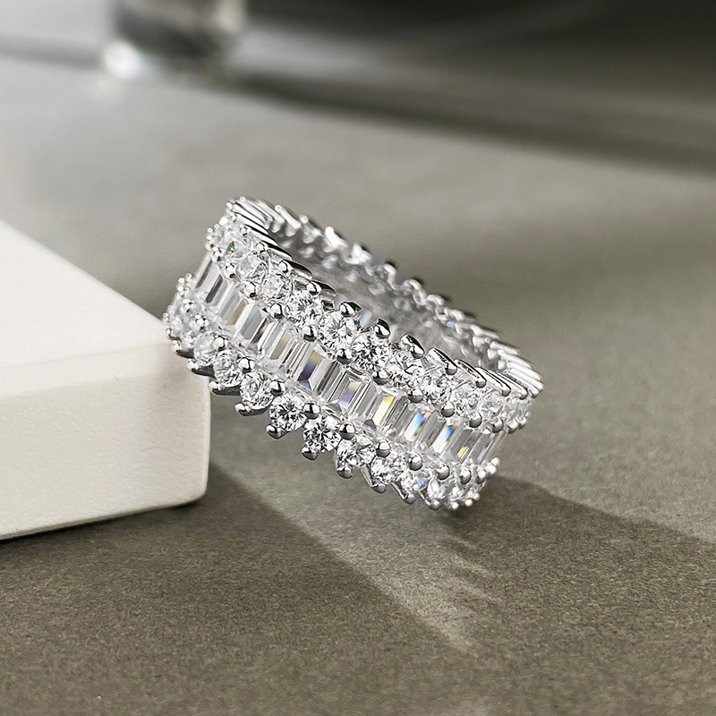 Eternity Lab Moissanite Diamond Ring 100% Real 925 Sterling Silver Party Wedding Band Rings for Women Men Engagement Jewelry
