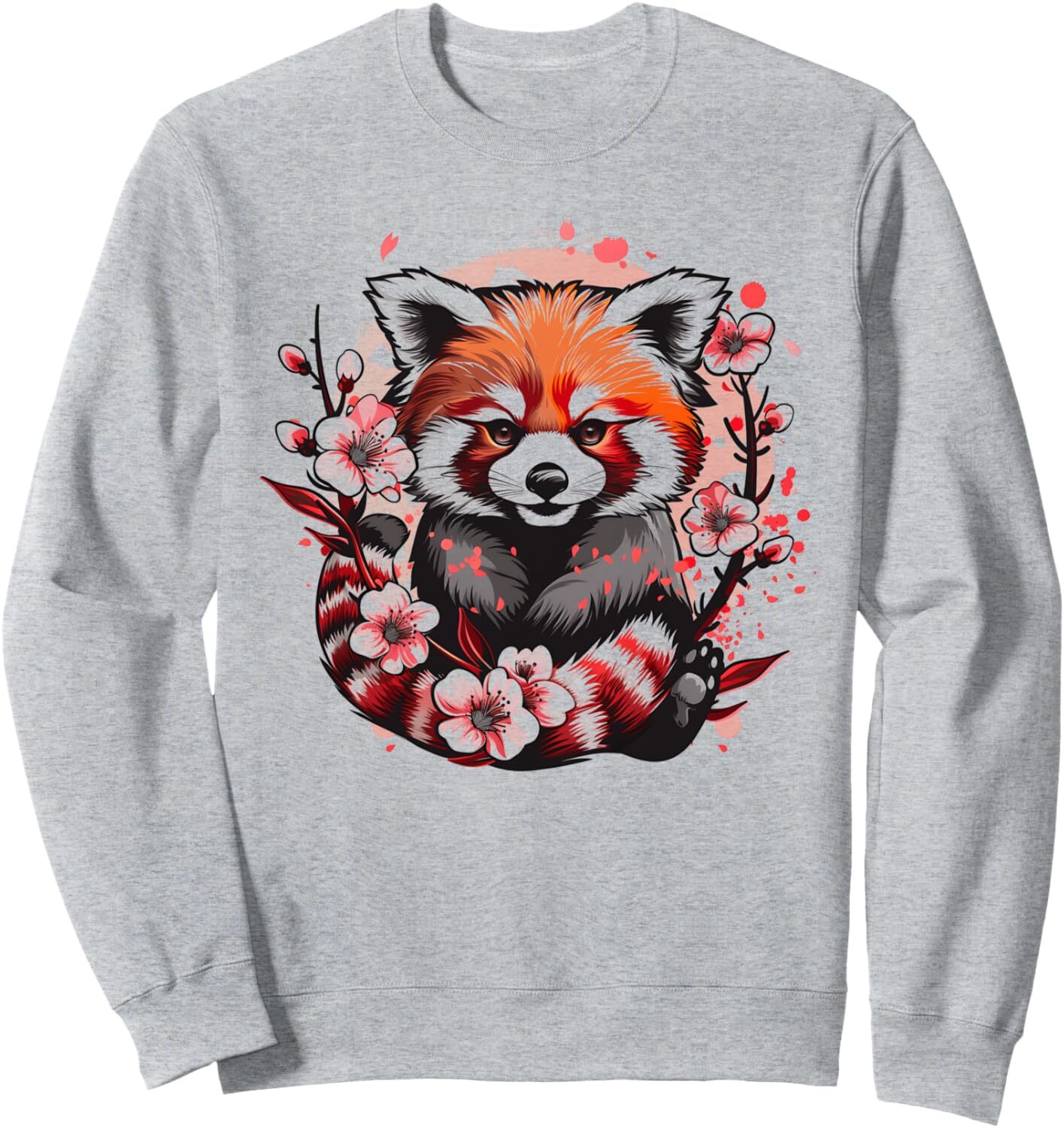 Long Sleeve Shirts for Men sweatshirt Red Panda Sakura Blossom Flower Japan Kawaii Sweatshirt T shirt Tee Streetwear Casual tops clothes