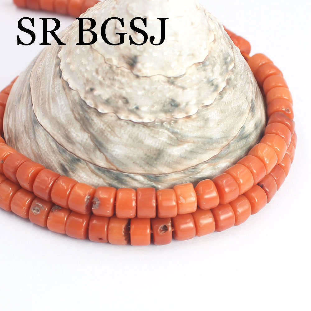 4x6mm Keshi Rondelle Column Jewelry DIY Loose Real Genuine Natural Spacer Vintage Seed Orange Coral Beads 15"