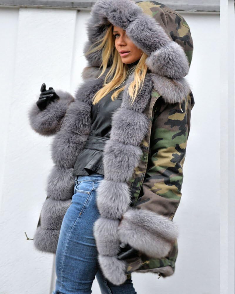 Women Thicken Warm Winter Coat Hood Down Parka Fleece Fur Outdoor Overcoat Long Jacket Outwear