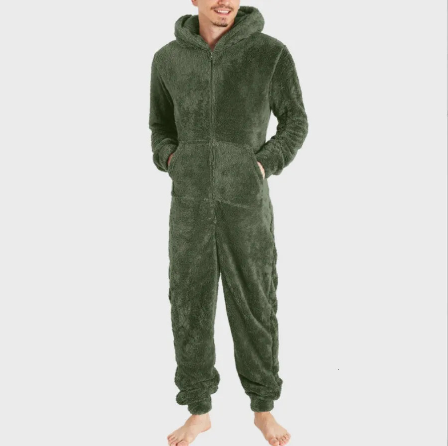INRIVUS Mens Plush Fleece Hooded Pajama Set Cozy Warm Winter Sleepwear with Pockets Machine Washable 241111