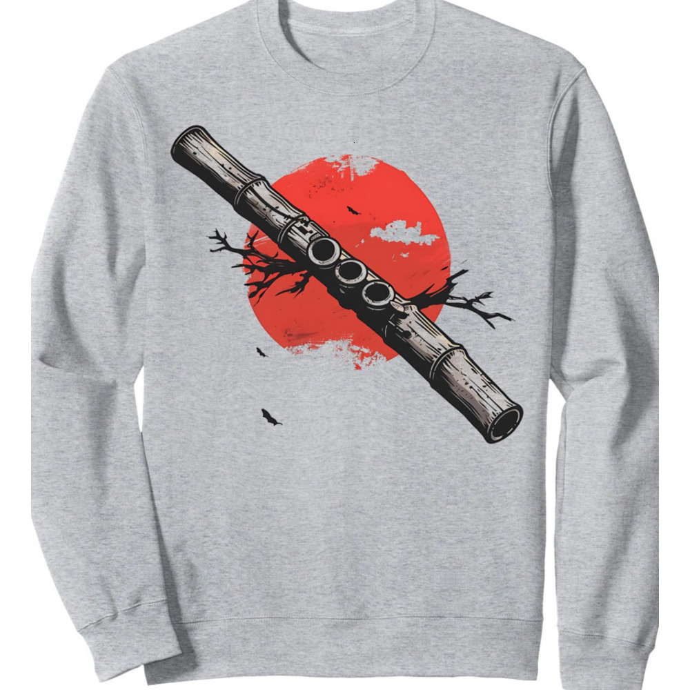 Long Sleeve Shirts for Men sweatshirt Flute Player Japanese Sunset Music Lover Musician Gift Sweatshirt T shirt Tee Streetwear Casual tops clothes