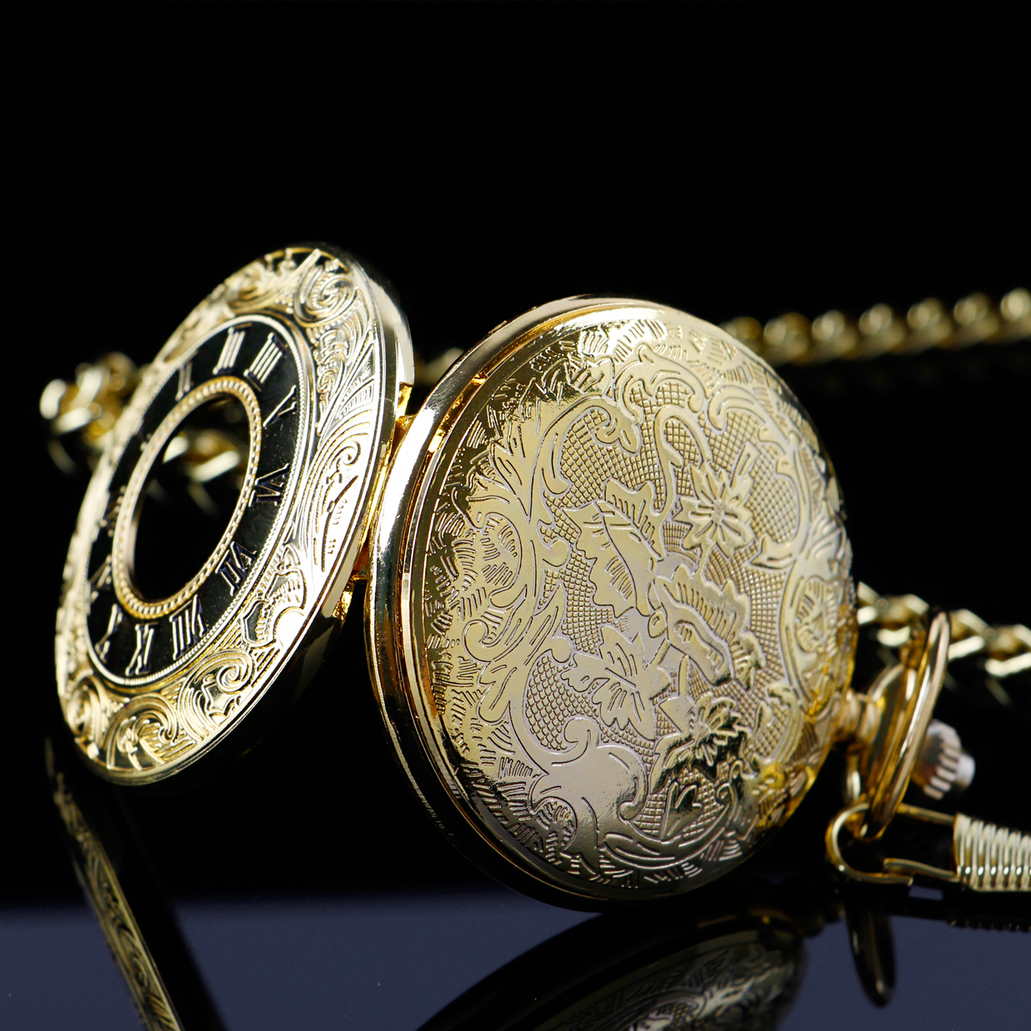 Vintage All Hunter Gold/Black/Brown/Silver Quartz Pocket Watch Steampunk Roman Numerals Scale Pocket FOB Watch Dropshipping
