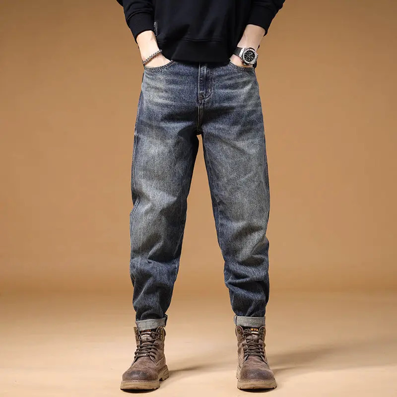 Mens straight jeans mens jeans with pockets Trouser harem bag regular Y2k streetwear retro style 241108
