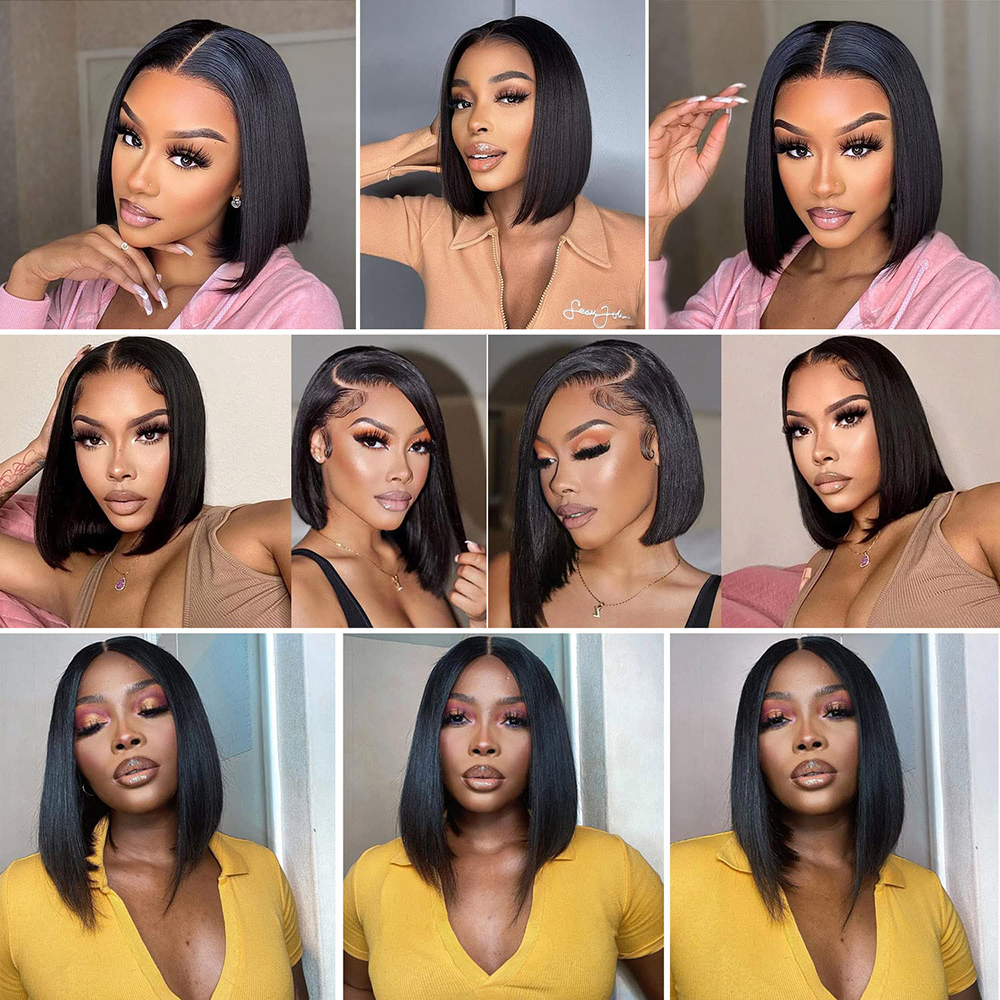 12A Peruvian 13x4 Short Bob Straight Wig Human Hair Wigs 4X4 Transparent Lace Bob Wig Pre Plucked With Baby Hair For Black Women