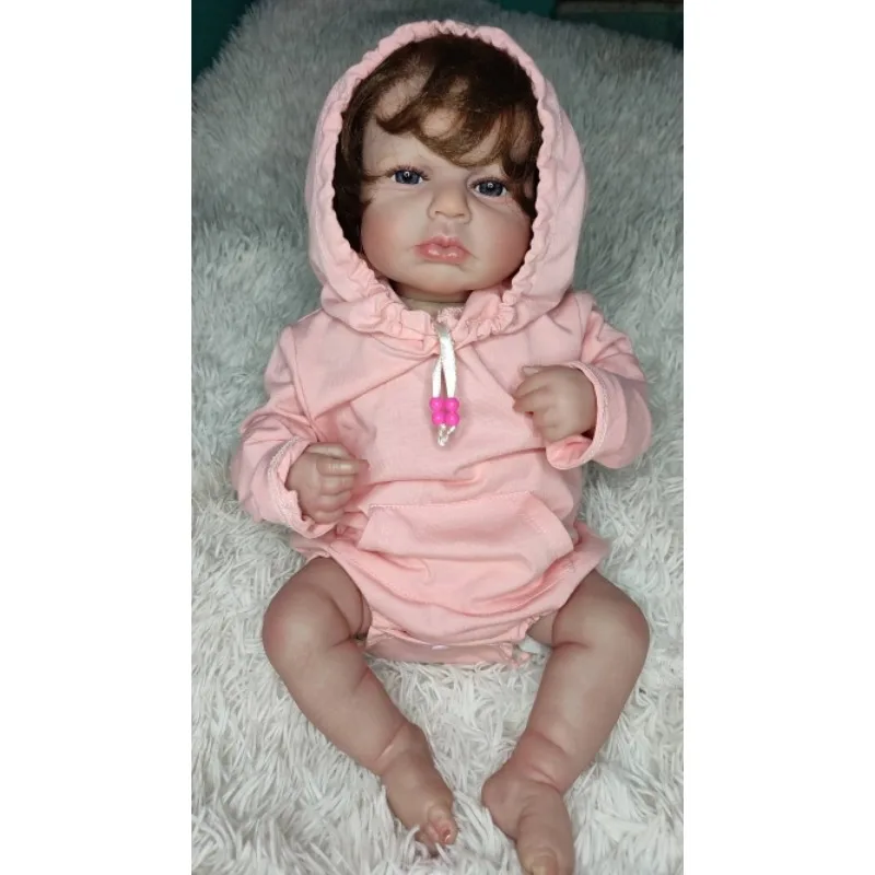 17inch Already Painted Reborn Baby Doll Kit LouLou Awake Hand-rooted Hair Unassembled DIY Dolls Parts With Cloth Body Toy Figure