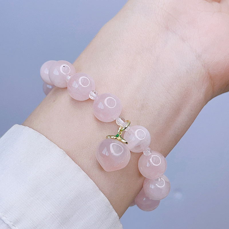 Ruifan Natural Agate Peach Pink Crystal Quartz Beaded Strand Women's Bracelets Party Fine Jewelry Gifts for Best Friend YBR872