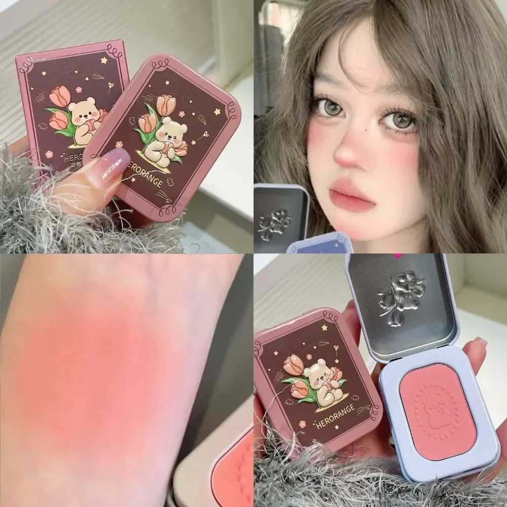 Cute Bear Embossed Face Blush Peach Nude Orange Color Brightening Monochrome Matte Blusher Palette Facial Cheek Contour CosmeticXJ241111