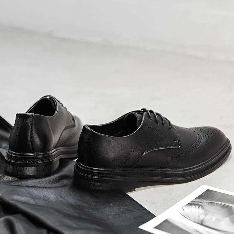 Men Dress Shoes Block Leather Shoes With Carved British Trendy Business Casual Shoes Youth Korean Version Thick Sole Height Office Mens Shoes 241009