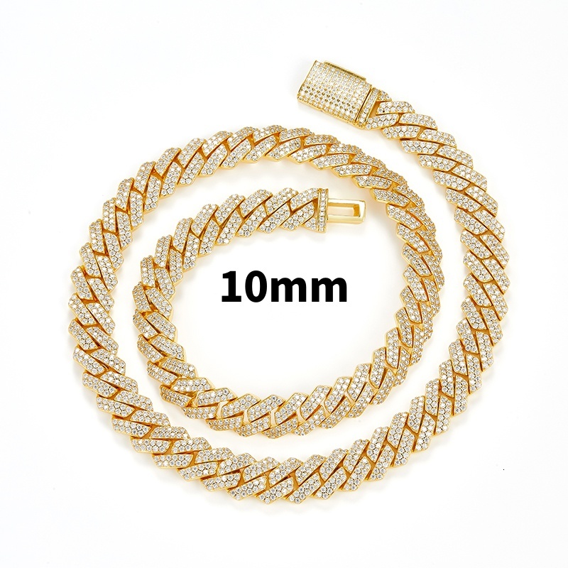 8mm 10mm 14mm 2 row k S 14k rhodium rose gold color vvs moissanite cuban chain passed dia tester