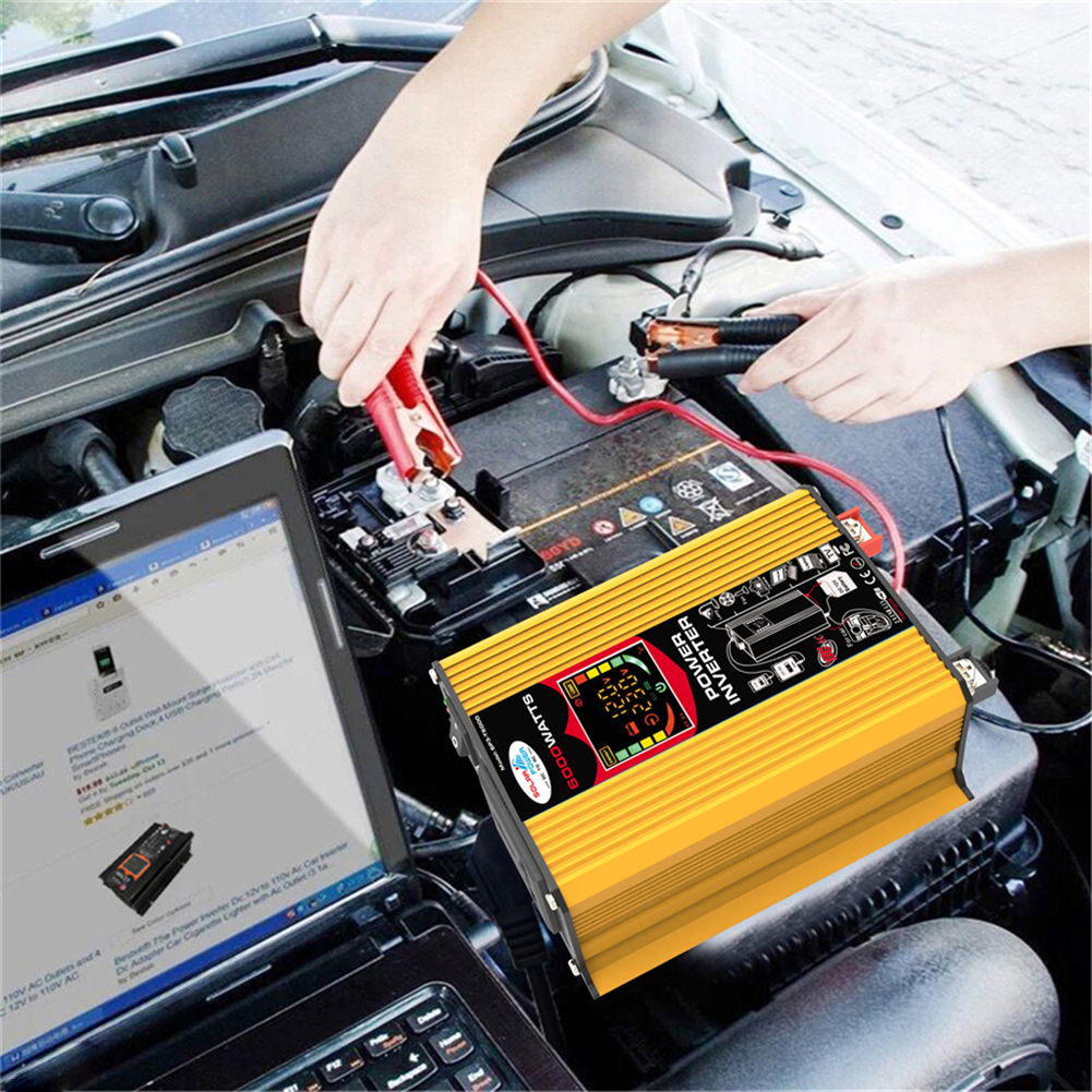 6000W/4000W Power Modified Sine Wave Dual USB Car Inverter Converter DC 12V to AC 110V/220V Voltage Transformer