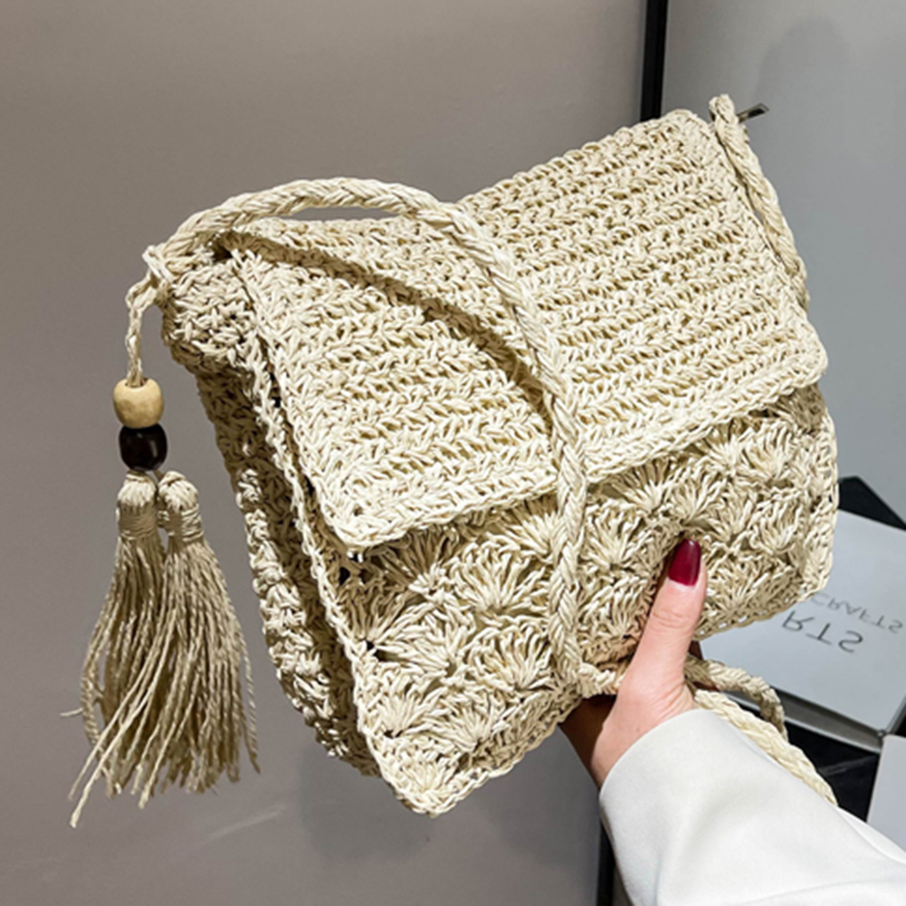 Summer Beach Straw Bag Design Women Shoulder Bag Straw Messenger Crossbody Bag Raffia Hollow Woven Handbag Phone Purse Vacation