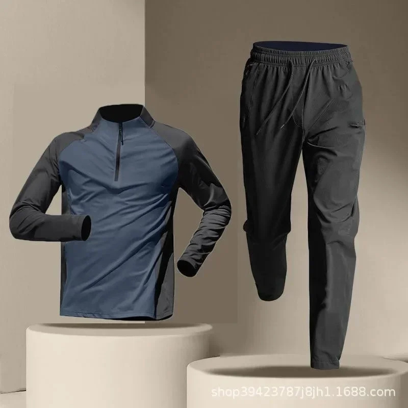 Mens Short Sports Training Sets Fitness Clothes Ice Silk Quick Drying Tshirt Suit Running Sportswear Shorts Tracksuit Gym 241108