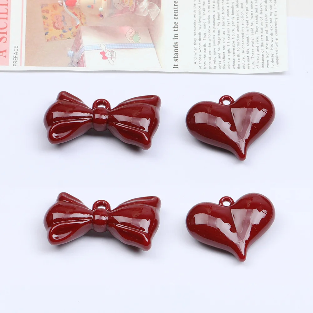 Cordial 50Pcs DIY Acrylic Pendant/Handmade/Jewelry Discovery and Components/Bow Knots and Hearts/Red/Charm #17371 241108
