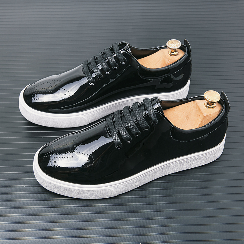 Autumn Spring High Quality Patent Casual Lace Up Sneakers Green Fashion Sole Designer Leather Shoes d6a7