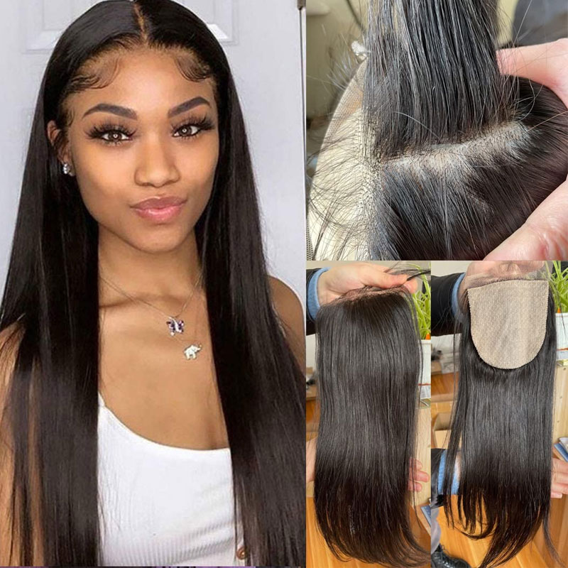 Silk Top Lace Closure Straight Ash Blonde Silk Base Human Hair Lace Closure with Baby Hair 4x4 Brazilian Virgin Human Hair 613#