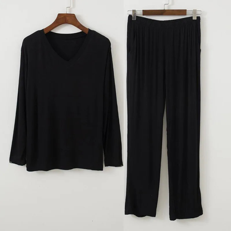 Plus Size 8XL 140KG Men Pajamas Sets V Neck Modal Long Sleeve Tops Pants Home wear Breathable Casual Soft Male Sleepwear 241111