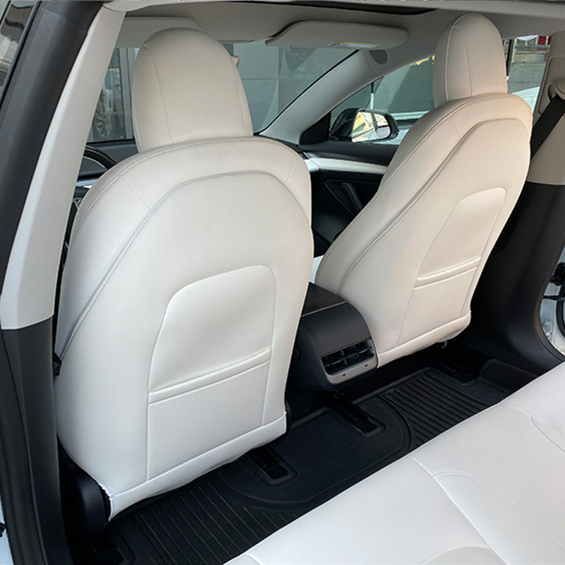 For Tesla Model 3 Model Y 2023 Black Red White PU Leather Seat Back Kick Protectors Kick Mats Full Surrounded Seatback Covers