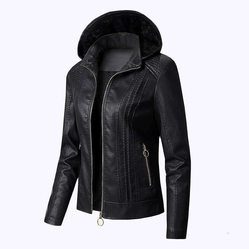 shanshi leather jacket women Fashion Collar Solid Color Zipper Leather Large Short Jacket for Women