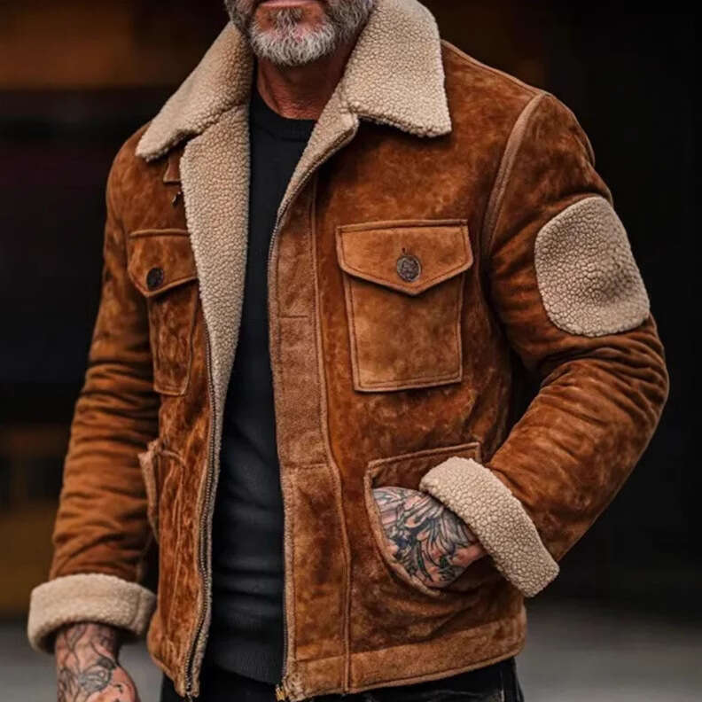 Fall/Winter 2024 Men's Coat Top With Lamb Fleece Collar Zipper Jacket For Business And Leisure