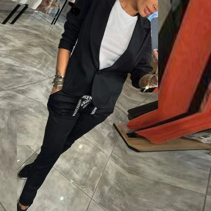 Autumn Solid Two Piece Suit Jacket Elegant Office Lapel Single Button Blazer Women Set Winter Casual Laceup Pant Suits Outfits 241111