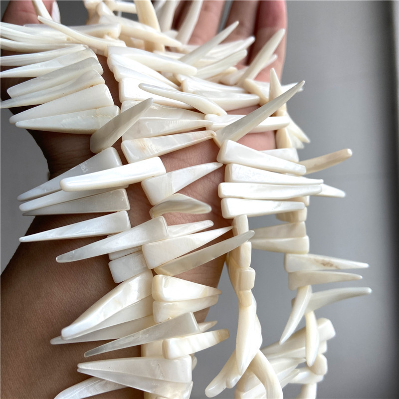 Natural Sharp Long Teeth Shape Shell Beads Mother Of Pearl Strip Bead For Jewelry Making DIY Necklace Bracelet Strand 15''