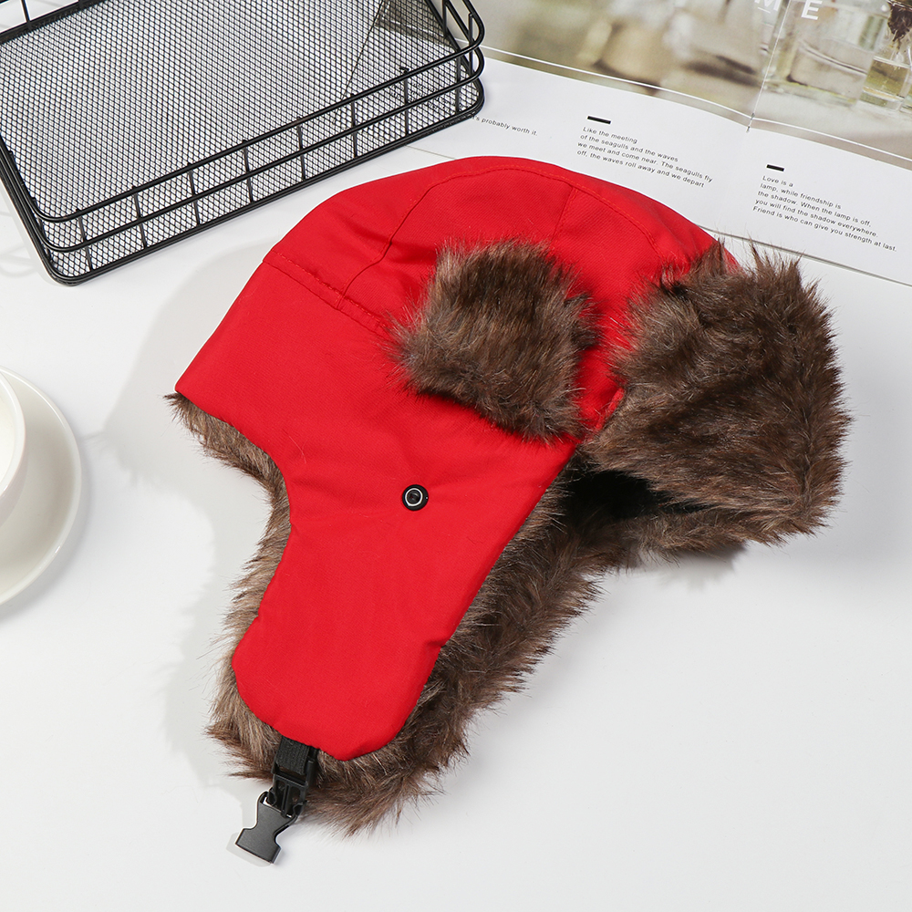 Unisex Men Women Russian Hat Trapper Bomber Warm Trooper Ear Flaps Winter Ski Hat Solid Fluffy Faux Fur Cap Headwear Bonnet
