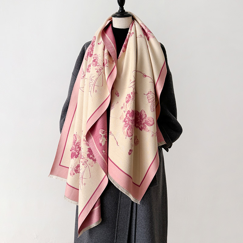 Women's autumn and winter new imitation cashmere thick winter warm fashionable shawl double-sided printed scarf