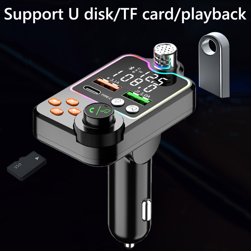 FM New Transmitter Q15 Colorful Light TF Card U ddmysmile Disk Car Mp3 Player Type C Dual USB Car Charger Bluetooth 5.0 Handsfree Car Kit Smile