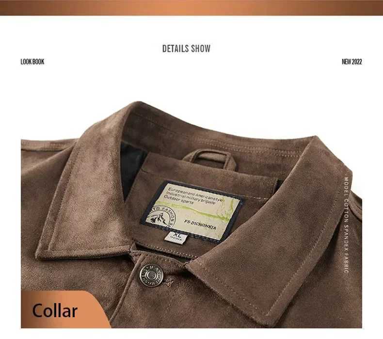Mens Retro Brown Pilot Artificial Suede Jacket Spring Autumn Freight Jacket Light Collar Casual Jacket W241111